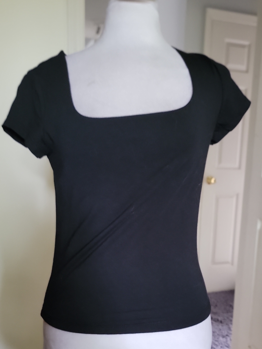 Pink Rose Black Square-Neck Short Sleeve Top